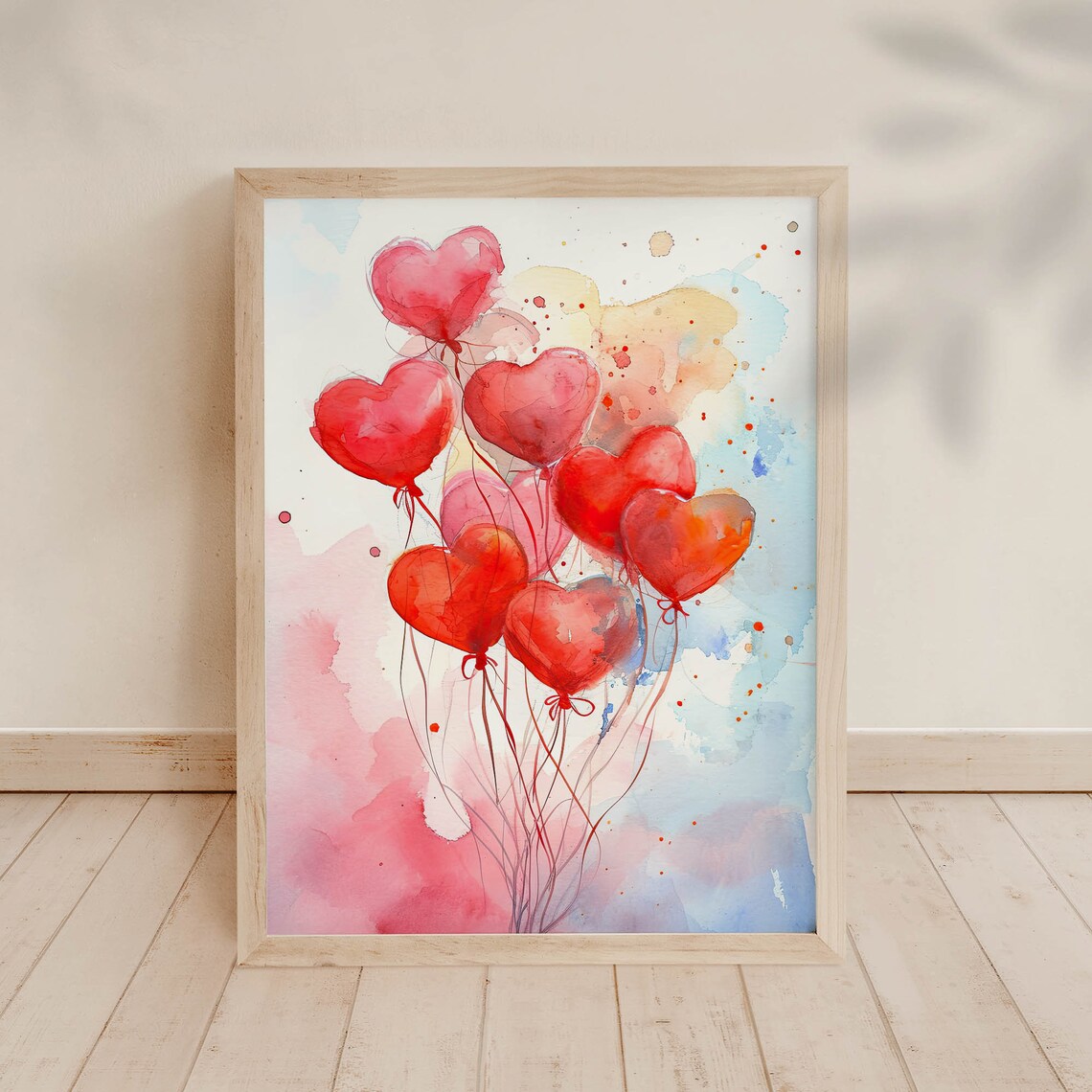 Red Heart Balloons Watercolor Valentine Day Love Wall Poster - Image 5