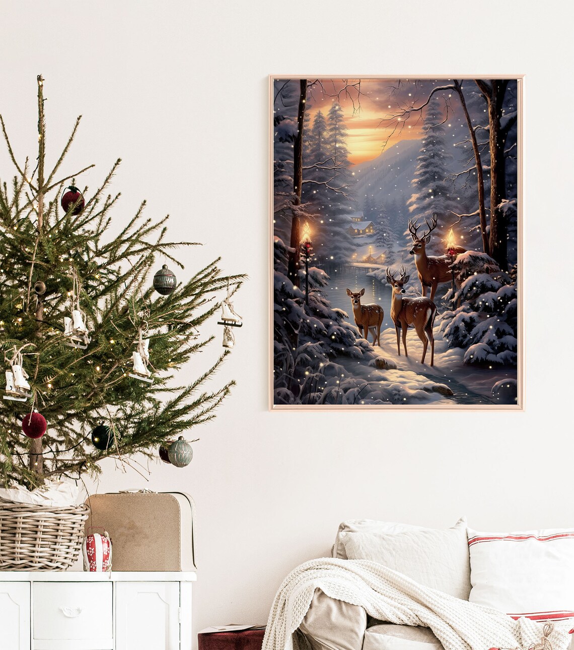 Deer Family Snowy Forest Sunset Winter Woodland Holiday Poster - Image 7