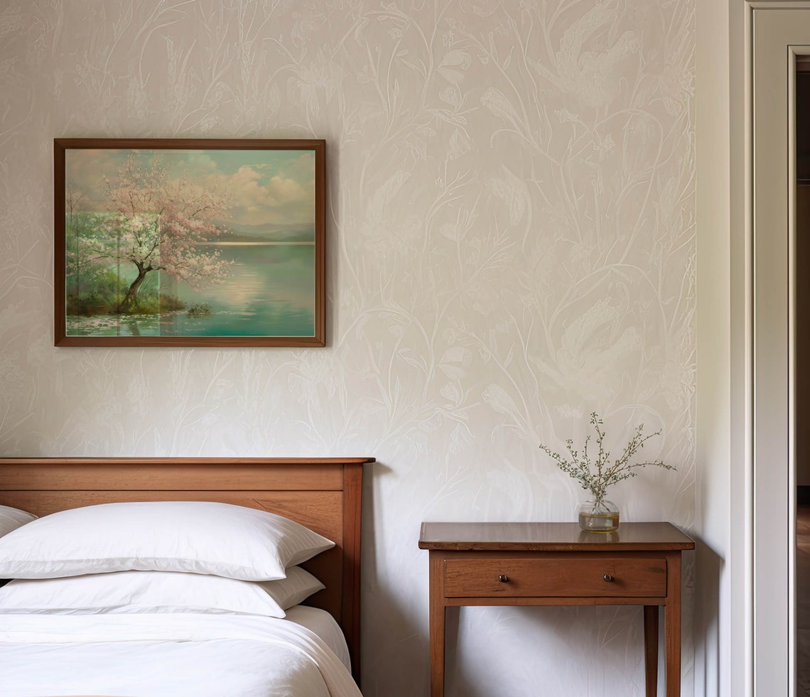 Cherry Blossom Tree By Calm Turquoise Lake Spring Reflection Poster - Image 4