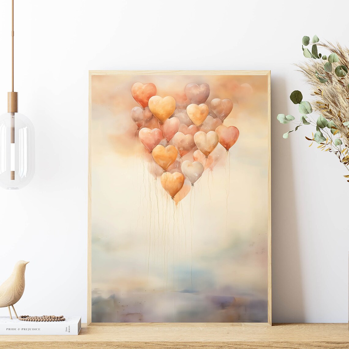 Heart Balloons Neutral Watercolor Valentine Love Wall Poster - Image 8