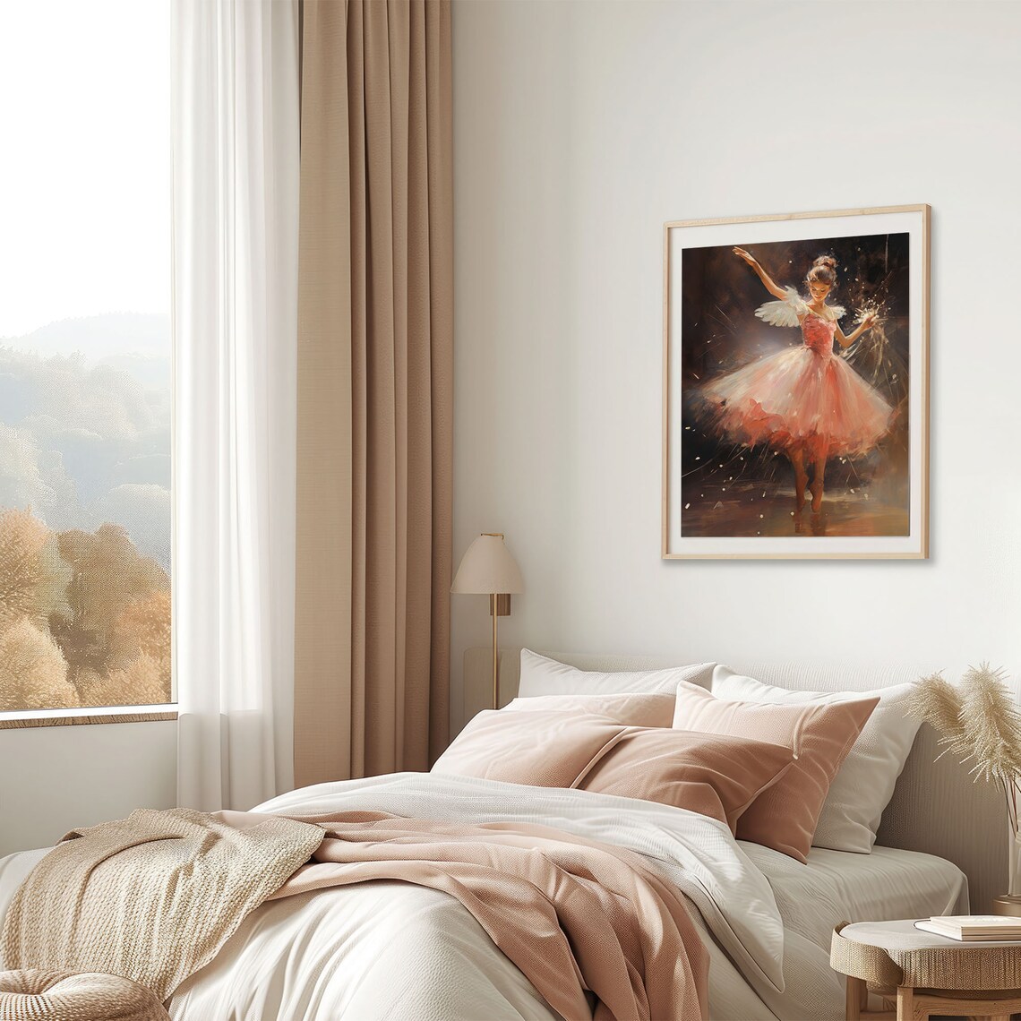 Young Ballerina Pink Tutu Dancing Dark Stage Sparkle Oil Painting Poster - Image 4