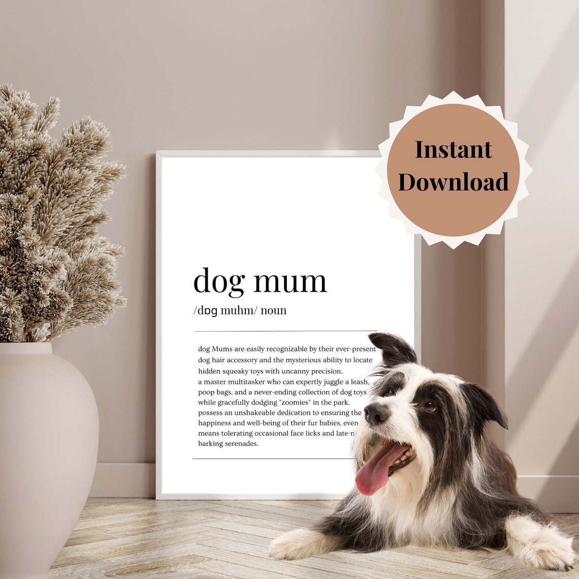Dog Mum Definition Funny Dog Lover Gift Typography Art Poster