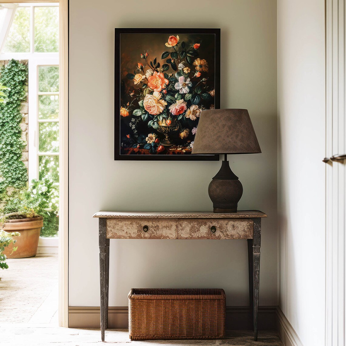 Romantic Rose Bouquet Still Life Painting Dark Floral Vintage Poster - Image 5