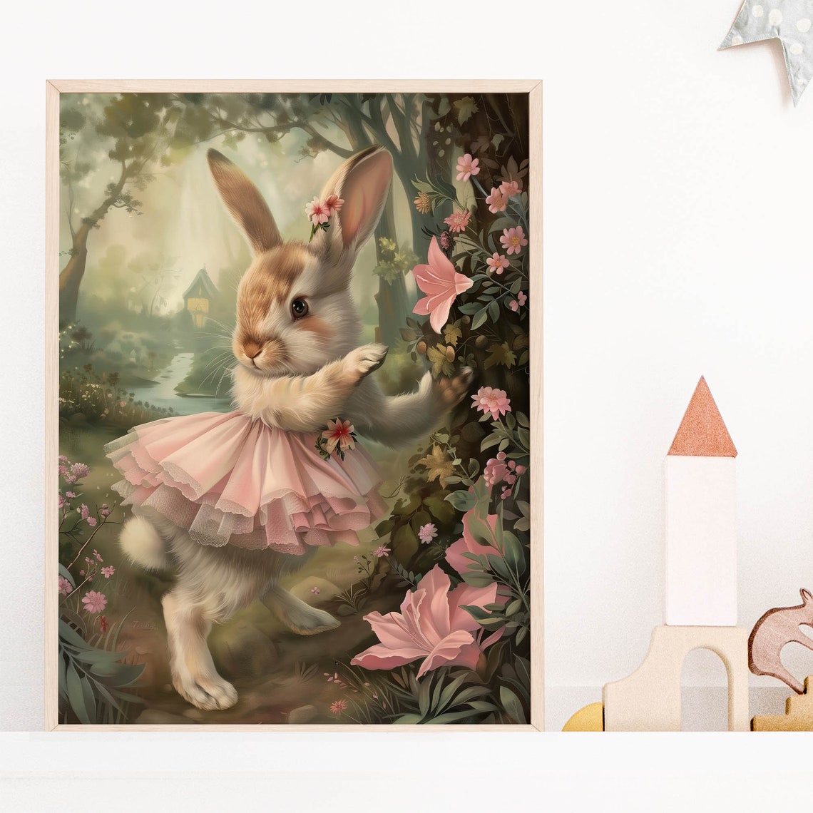 Bunny In Pink Tutu Dancing Flower Forest Cottage Storybook Poster - Image 5