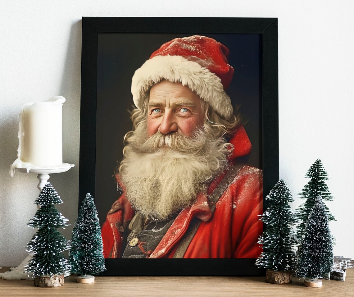 Santa Claus Red Suit Portrait Dark Background Vintage Christmas Poster - Image 3
