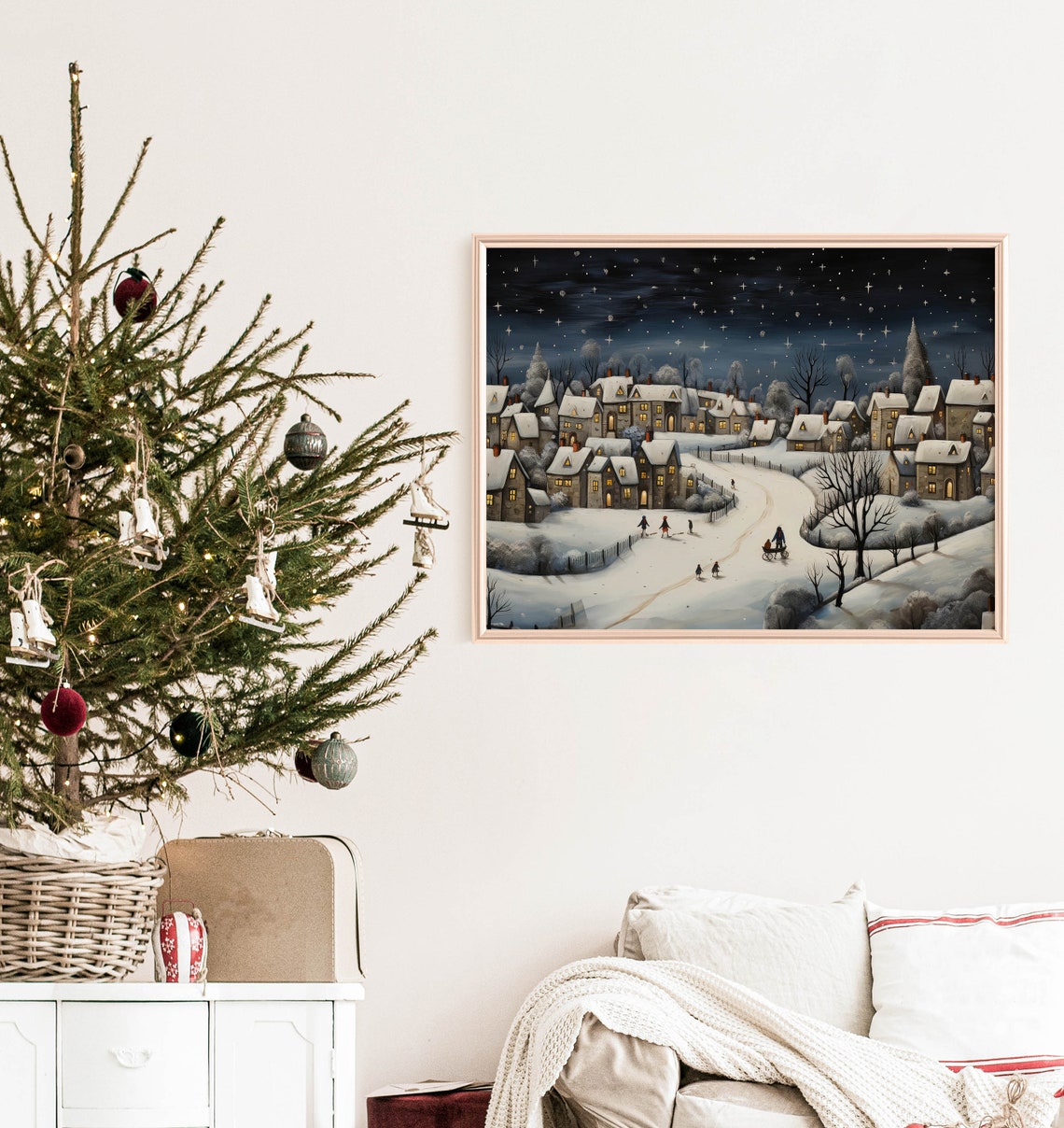 Vintage Christmas Village Winter Night Starry Sky Holiday Poster - Image 5