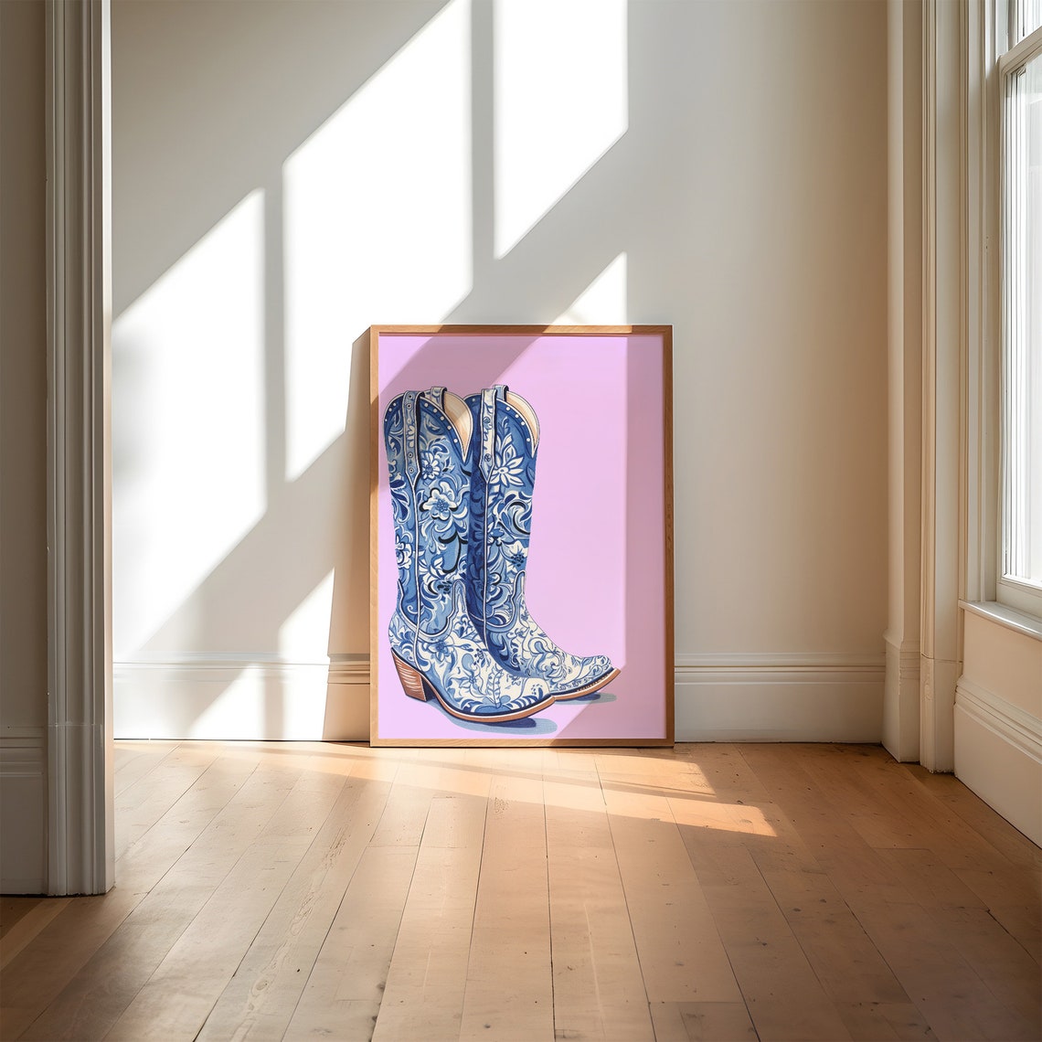 Western Cowgirl Blue Boots Art Print Preppy Blue Boots Print Cowgirl Decor Coastal Cowgirl Art Cowboy Boots Drawing West02 - Image 6