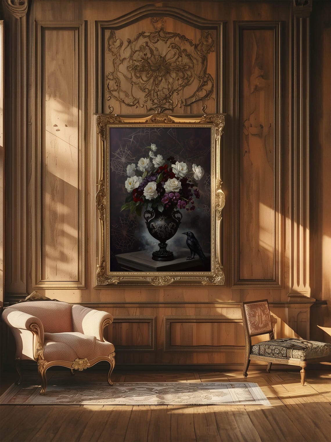 Moody Rose Bouquet Crow Black Urn Gothic Dark Academia Poster - Image 2
