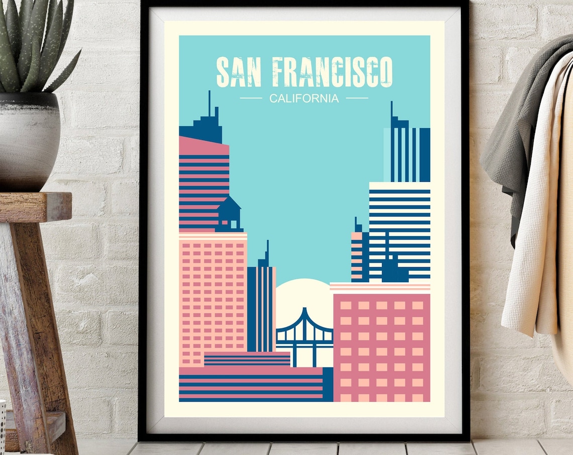 San Francisco California Pastel Skyline Retro City Travel Poster