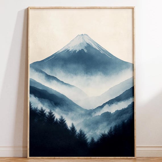 Mountain Wall Art Japandi Landscape Print Minimalist Nature Decor Zen Poster Neutral Modern Art