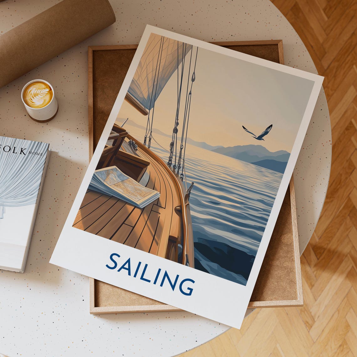 Sailing Nautical Sailboat Deck Adventure Coastal Travel Poster