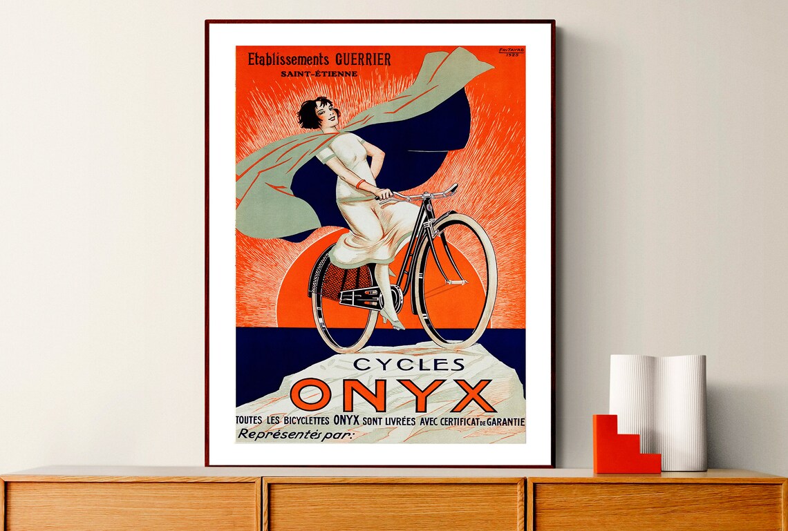 Cycles Onyx Guerrier Saint Etienne French Bicycle Poster Woman
