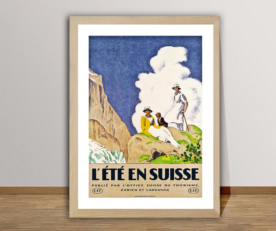 Lete En Suisse Vintage Travel Poster, Swiss Decor