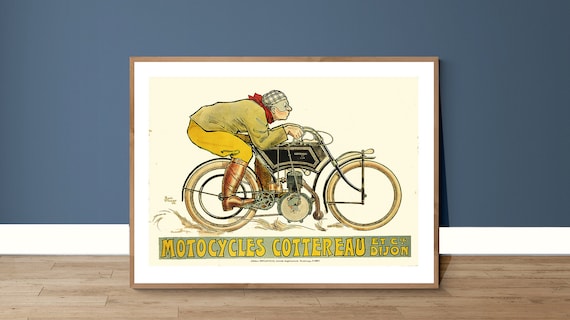 Vintage Motocycles Cottereau French Motorcycle Racer Dijon Poster