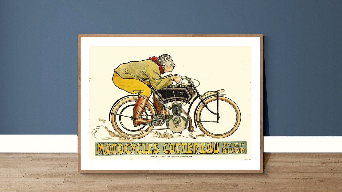 Vintage Motocycles Cottereau French Motorcycle Racer Dijon Poster
