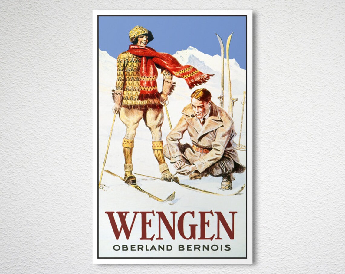 Wengen Oberland Bernois Switzerland Ski Vintage Travel Poster - Image 2