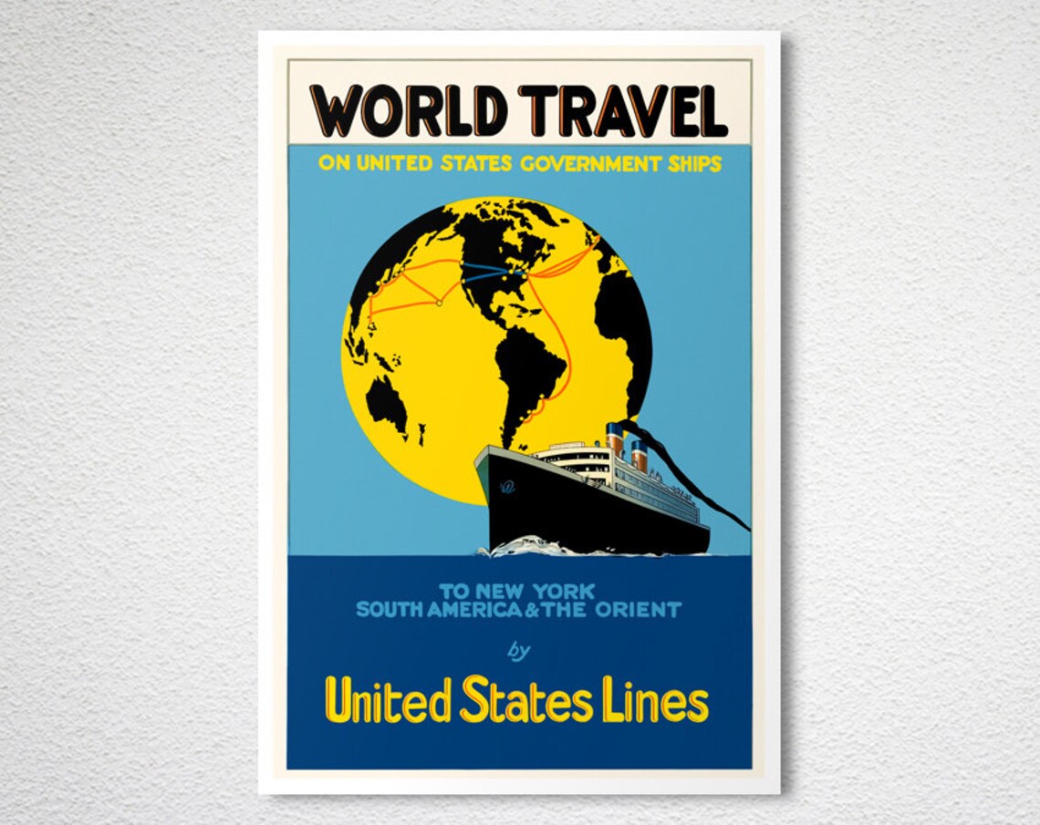 World Travel United States Lines Vintage Ocean Liner Ship Poster - Image 2