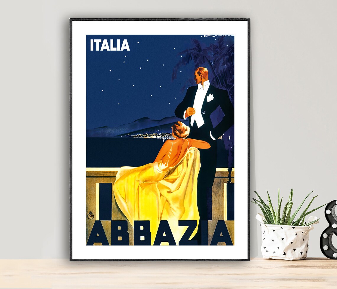 Abbazia Italy Vintage Travel Poster, Travel Poster