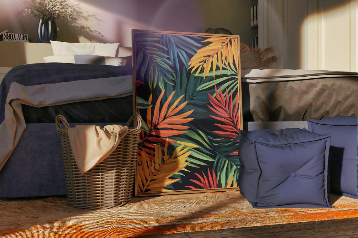 Tropical Palm Leaves Sunset Colors Jungle Botanical Art Poster