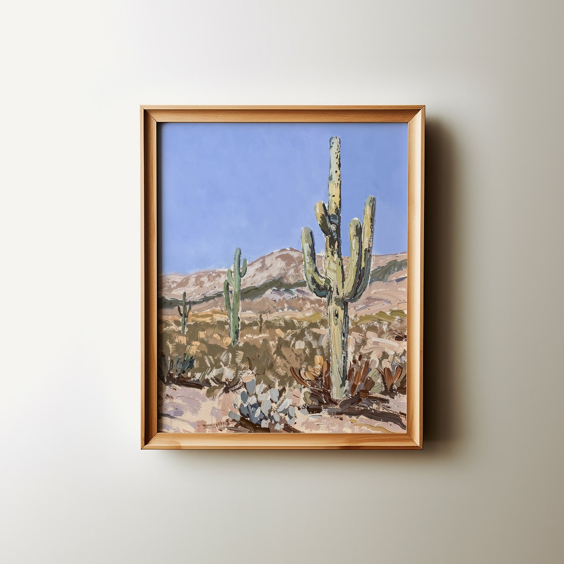 Saguaro Cactus Desert Landscape Painting Southwestern Sunset Wall Art