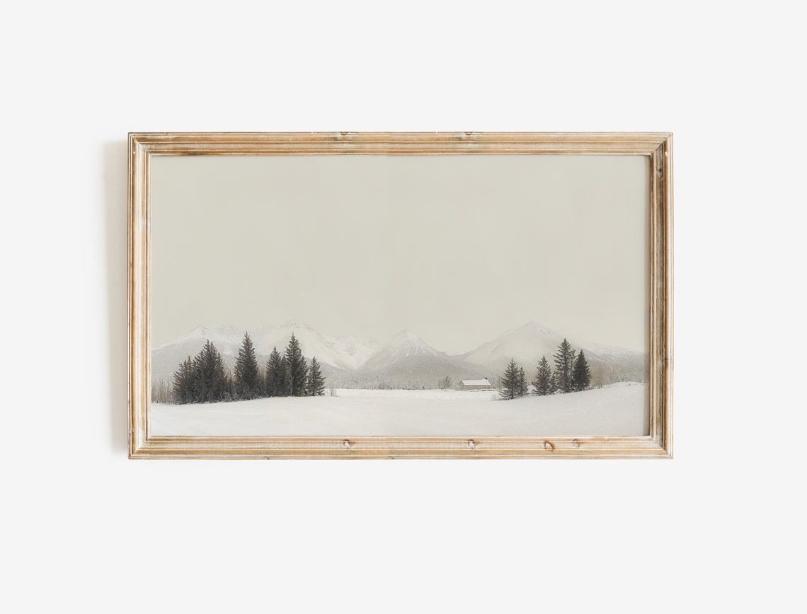 Minimalist Winter Mountain Landscape with Snowy Pines Poster - Image 3