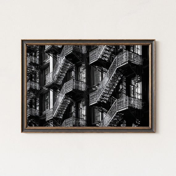 Black And White Fire Escape Architecture Photography Print