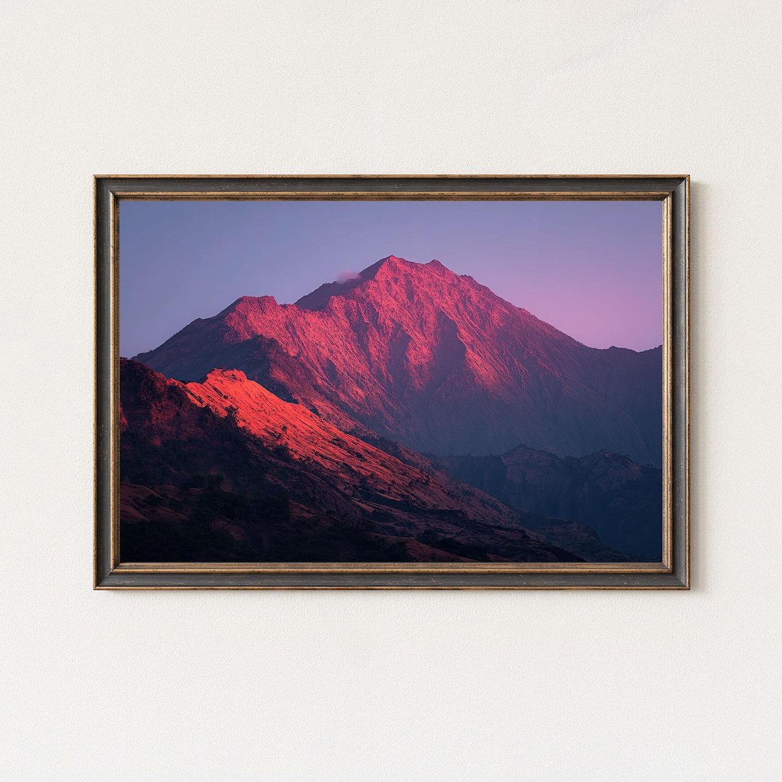 Mount Rinjani Indonesia Fiery Sunrise Volcano Peak Photo Poster