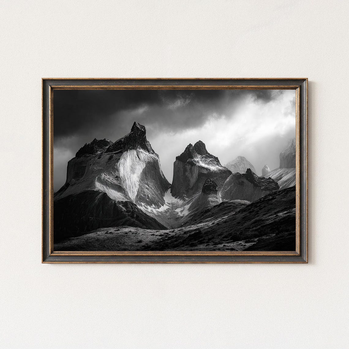 Cuernos Del Paine Mountain Photography Black And White Print