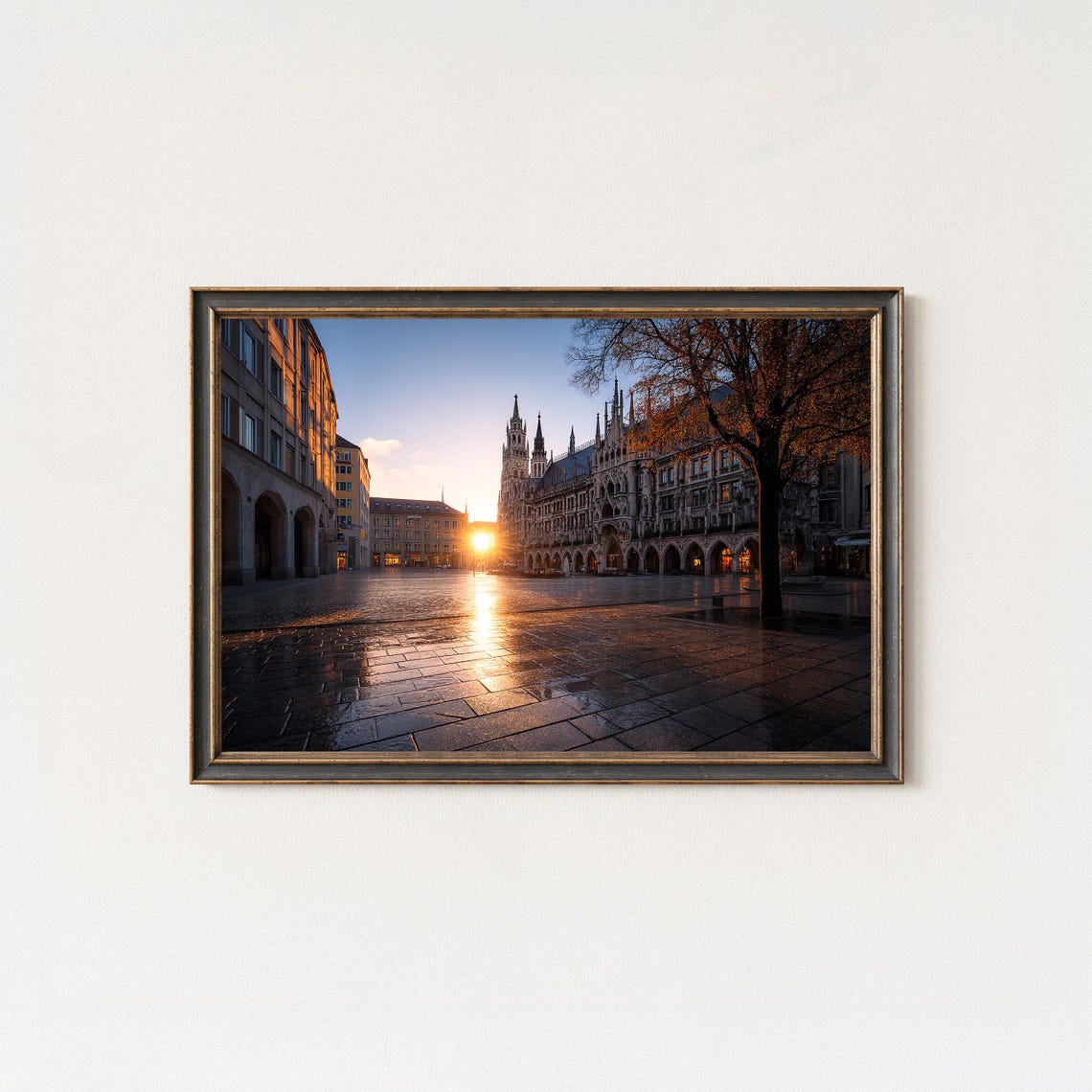 Munich Marienplatz at Sunrise Gothic Town Hall Germany City Poster