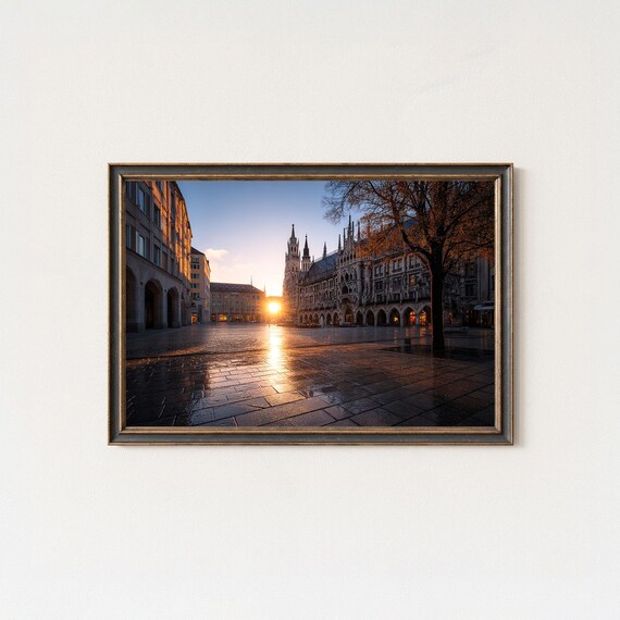 Munich Marienplatz Sunset Print Germany Cityscape Wall Art