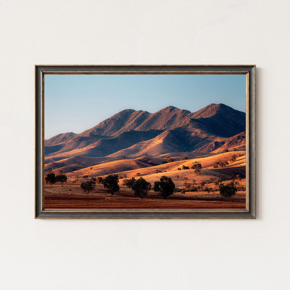 Golden Hills Mountain Sunset Warm Evening Light Landscape Poster