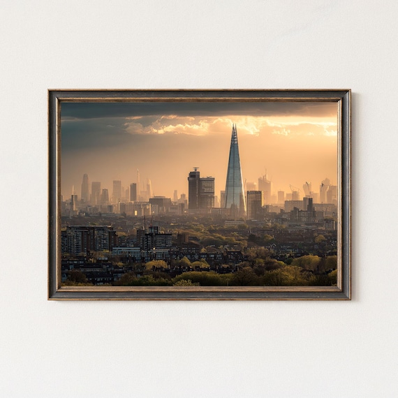 London Skyline Wall Art The Shard Sunset Print Golden Hour Cityscape Decor