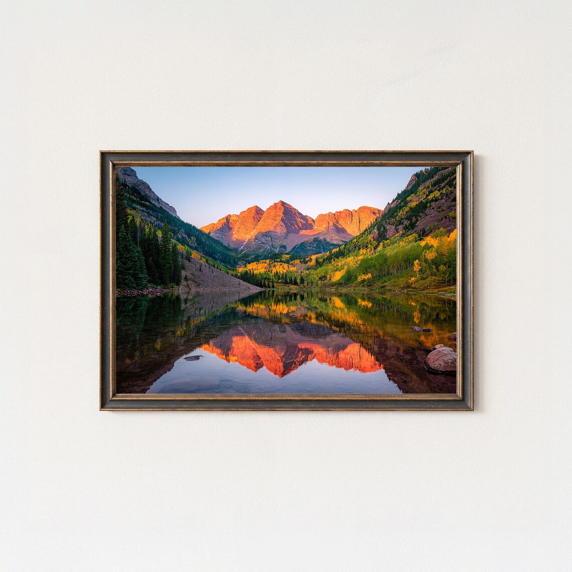 Maroon Bells Colorado Sunrise Lake Reflection Autumn Peaks Photo Poster
