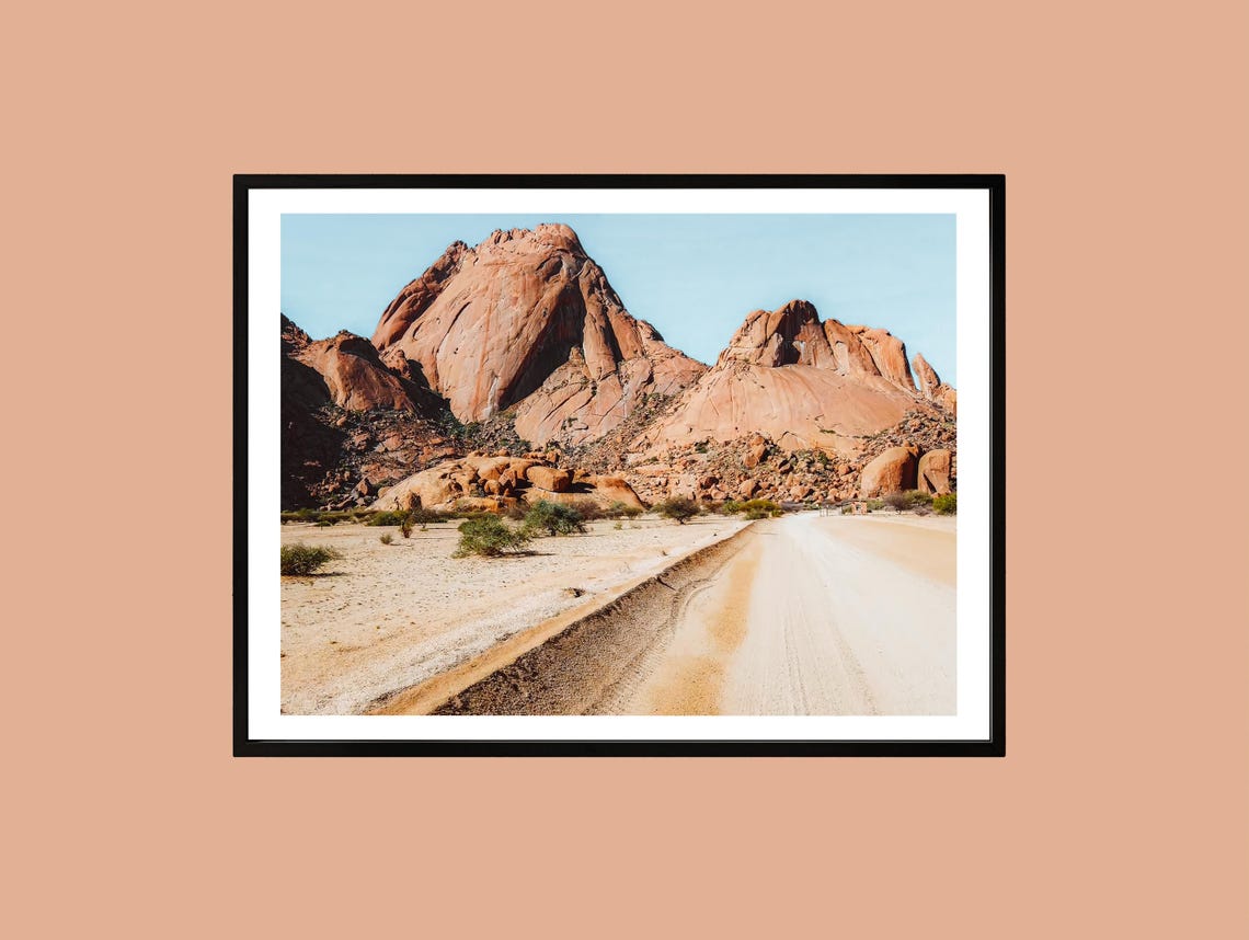 Spitzkoppe Namibia Granite Peaks Desert Road Landscape Photo Poster