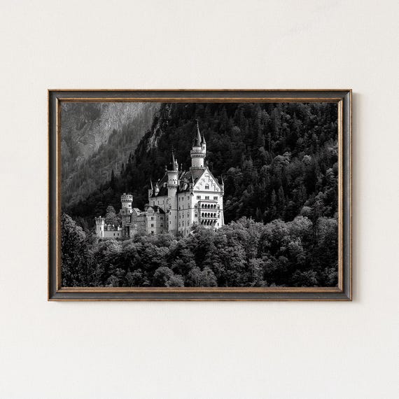 Neuschwanstein Castle Black And White Photography Print Wall Art