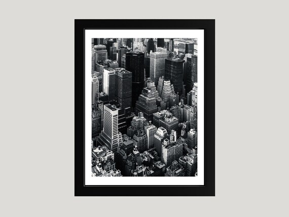 New York City Manhattan Aerial Skyline Black And White Photography Poster