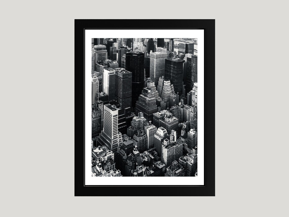 New York City Manhattan Aerial Skyline Black And White Photography Poster