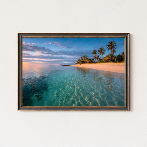 Tropical Beach Sunset Turquoise Water Landscape Wall Art Print