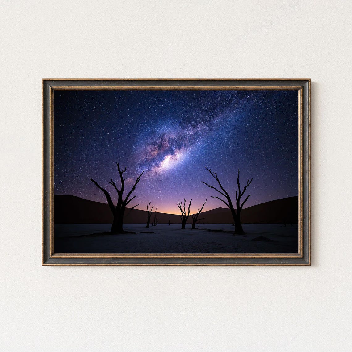 Milky Way Arch Over Dead Desert Trees Starry Night Sky Poster