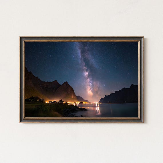 Milky Way Fjord Nightscape Print Norway Mountain Stars Wall Art