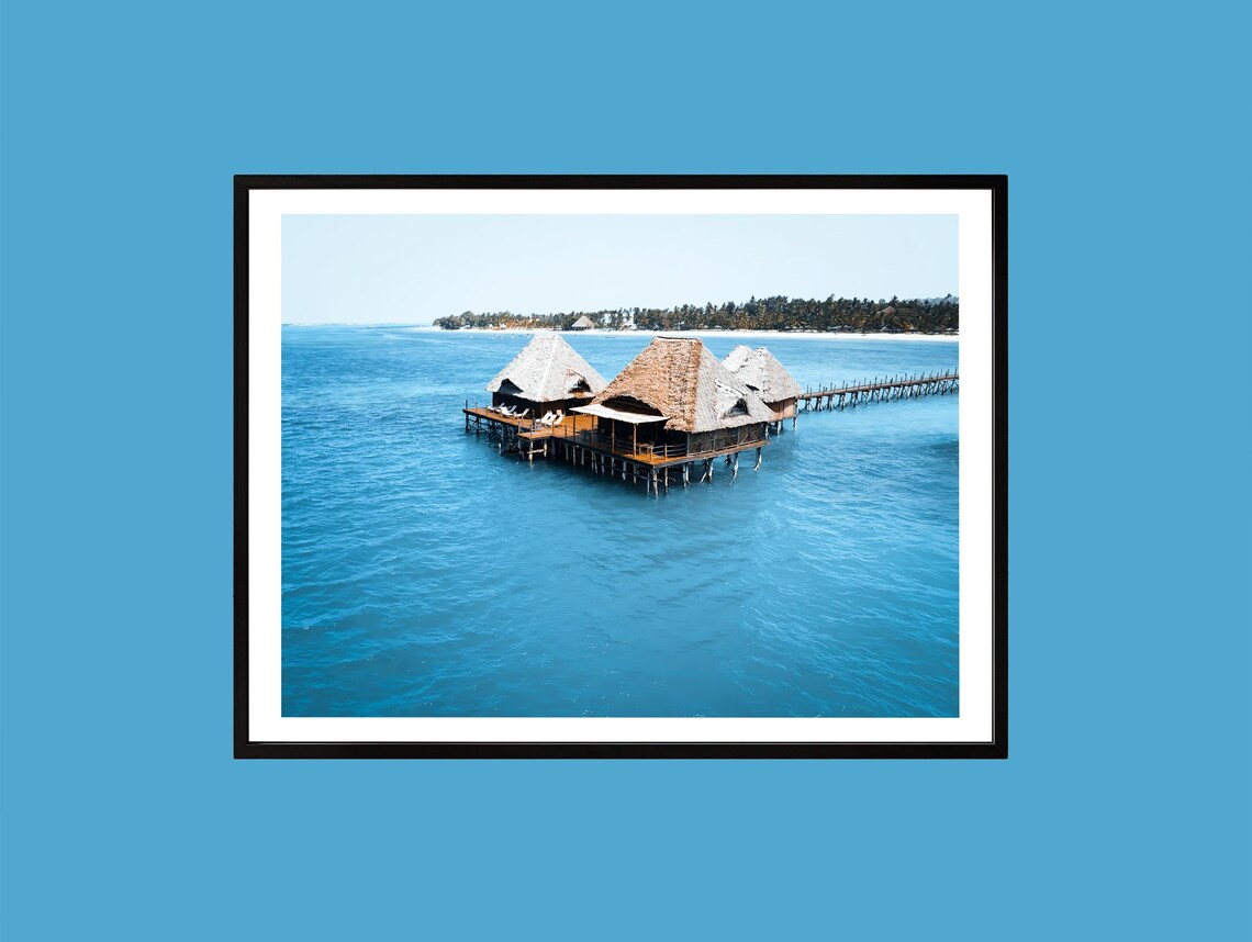 Tropical Overwater Bungalow Aerial Lagoon Photography Travel Poster