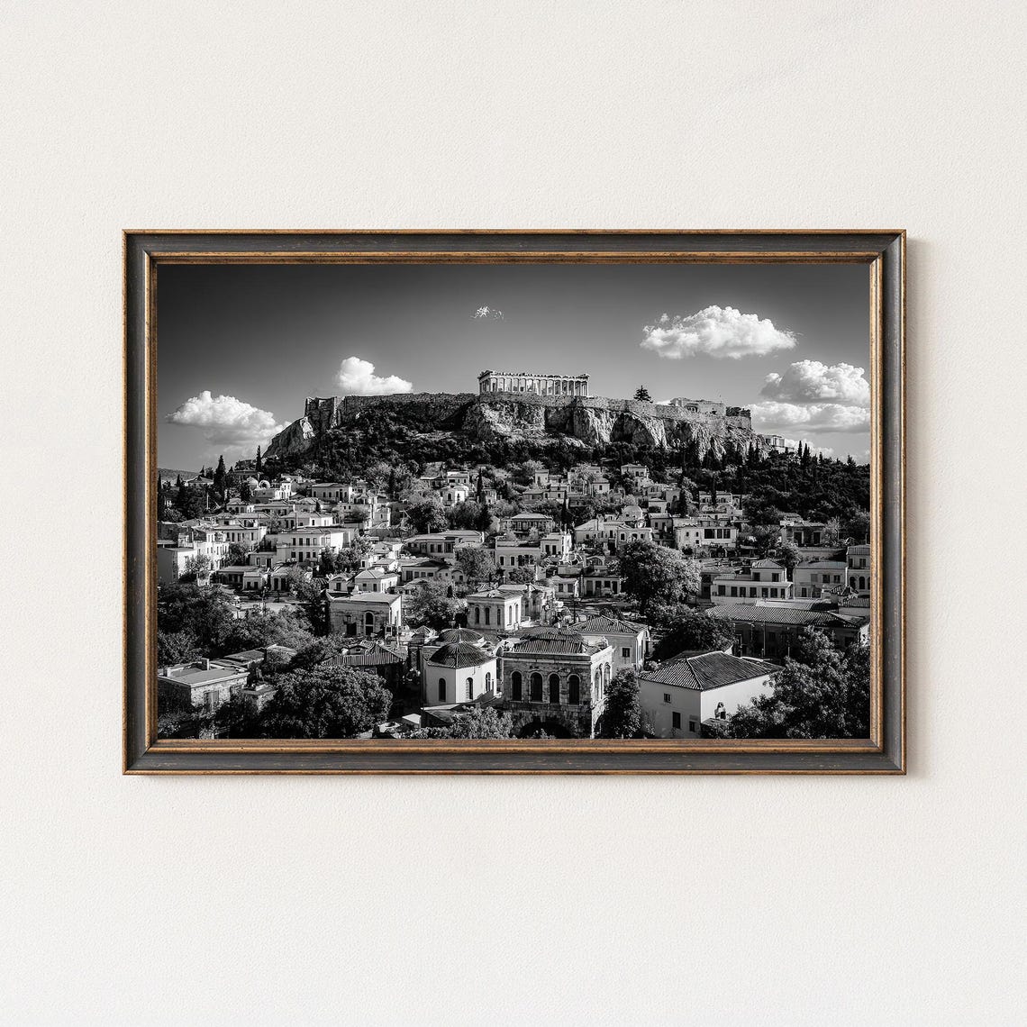 Athens Acropolis Parthenon Greece Black And White Cityscape Print