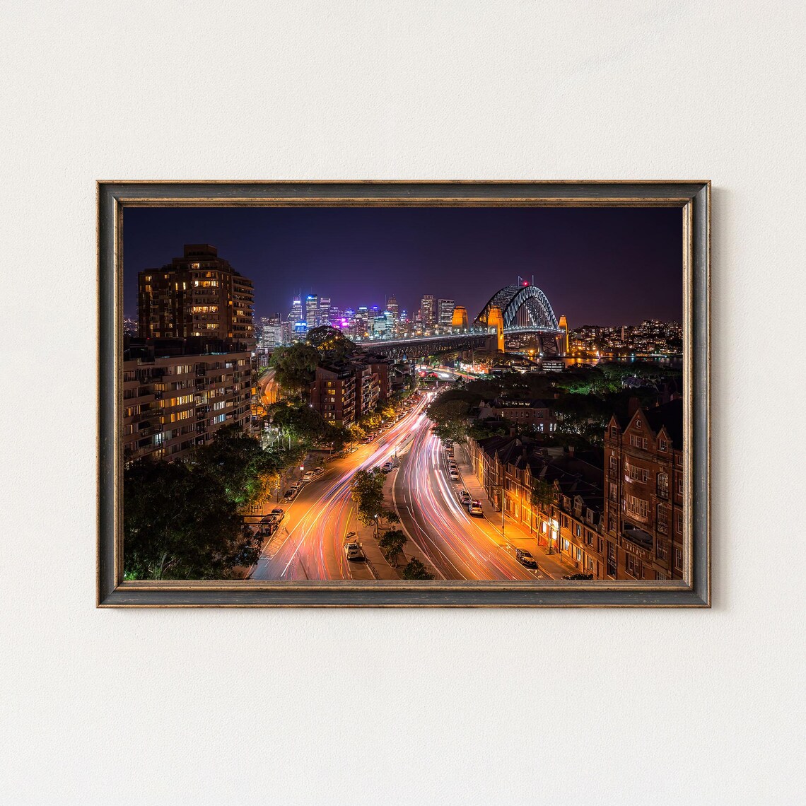 Sydney Harbour Bridge Print Night Skyline Light Trails Art