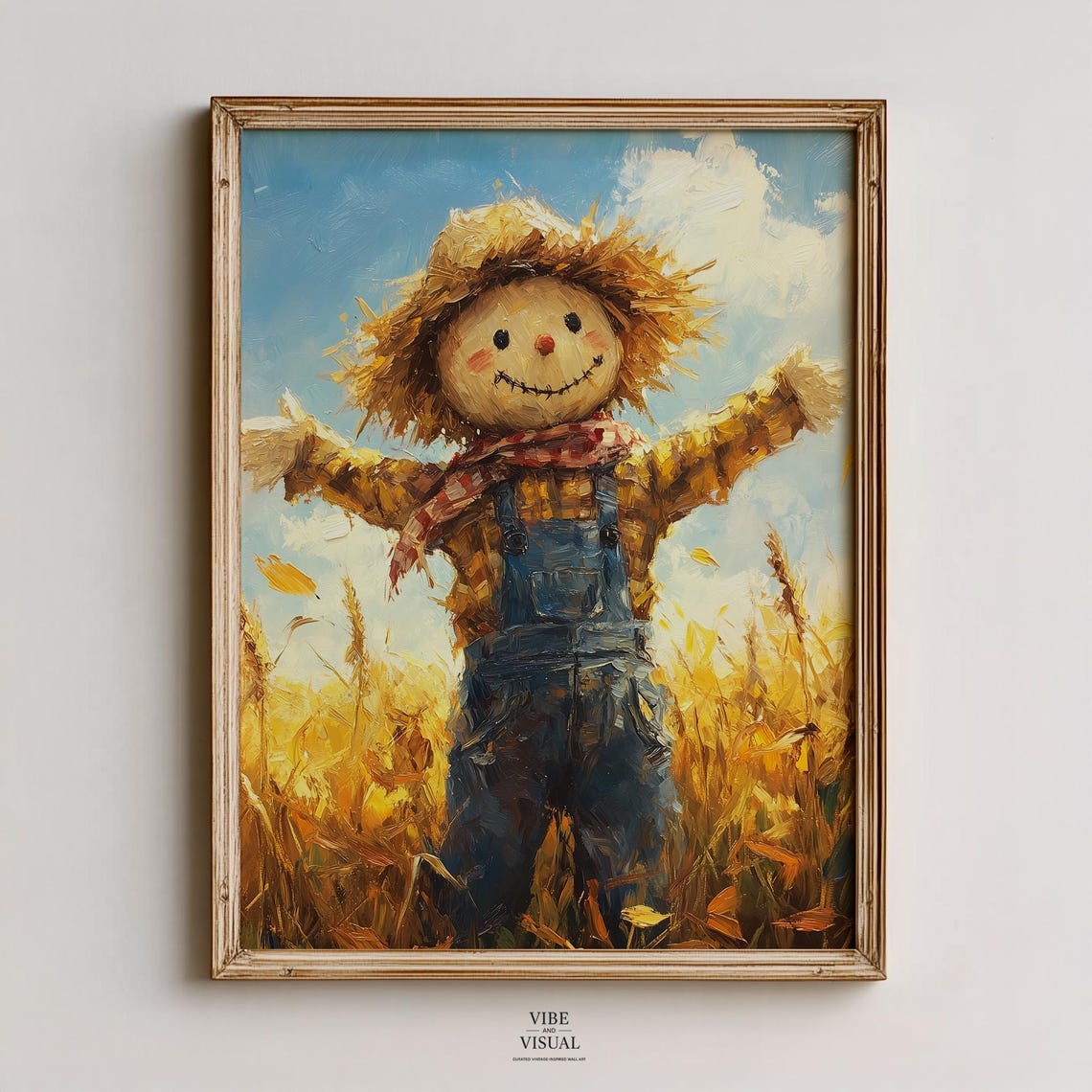 Cheerful Scarecrow in Golden Wheat Field Autumn Harvest Poster