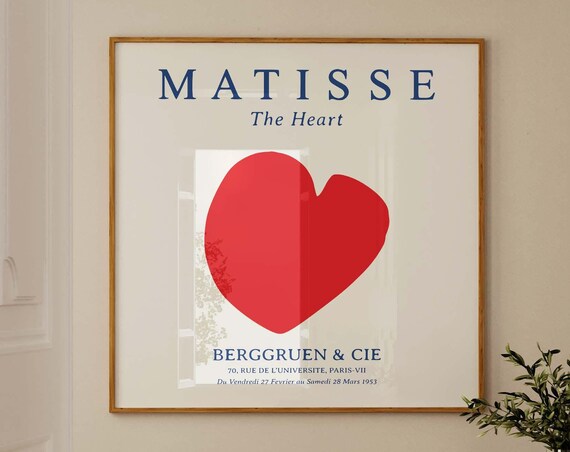 Red Blue Square Poster Exhibition French Poster Print Square Wall Art Heart Print Square Poster Blue Red Art Matisse Square Art