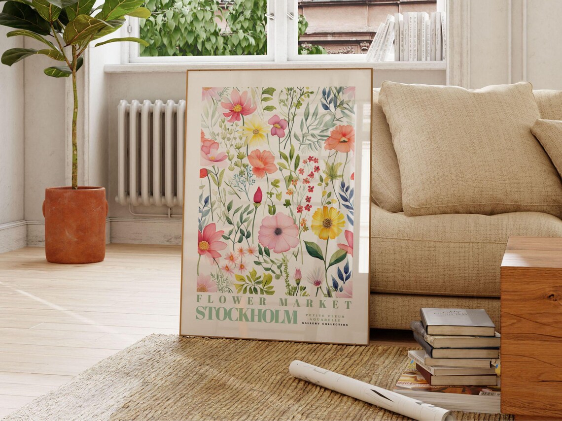 Stockholm Flower Market Travel Art, Watercolor - Image 2