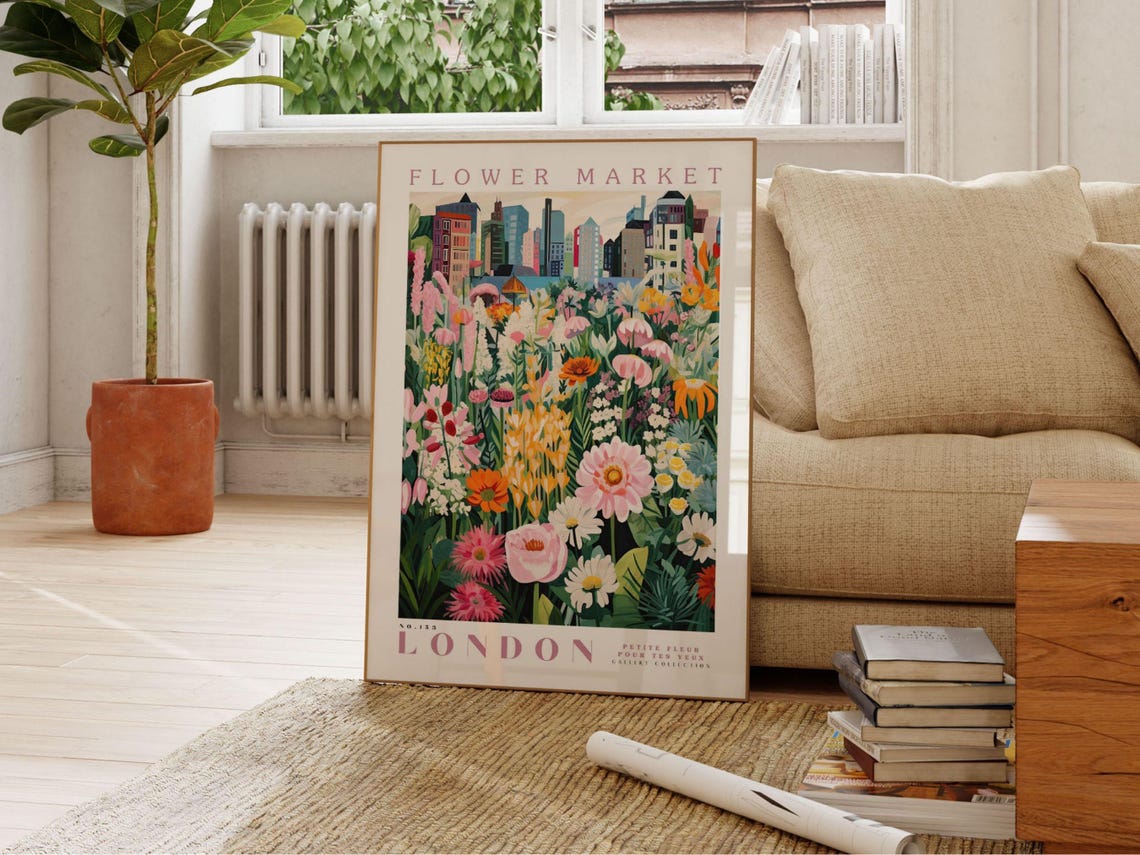London Flower Market Travel Poster, Floral Illustration - Image 2