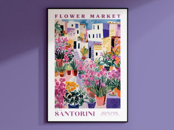Santorini Flower Market, Greece Travel Poster