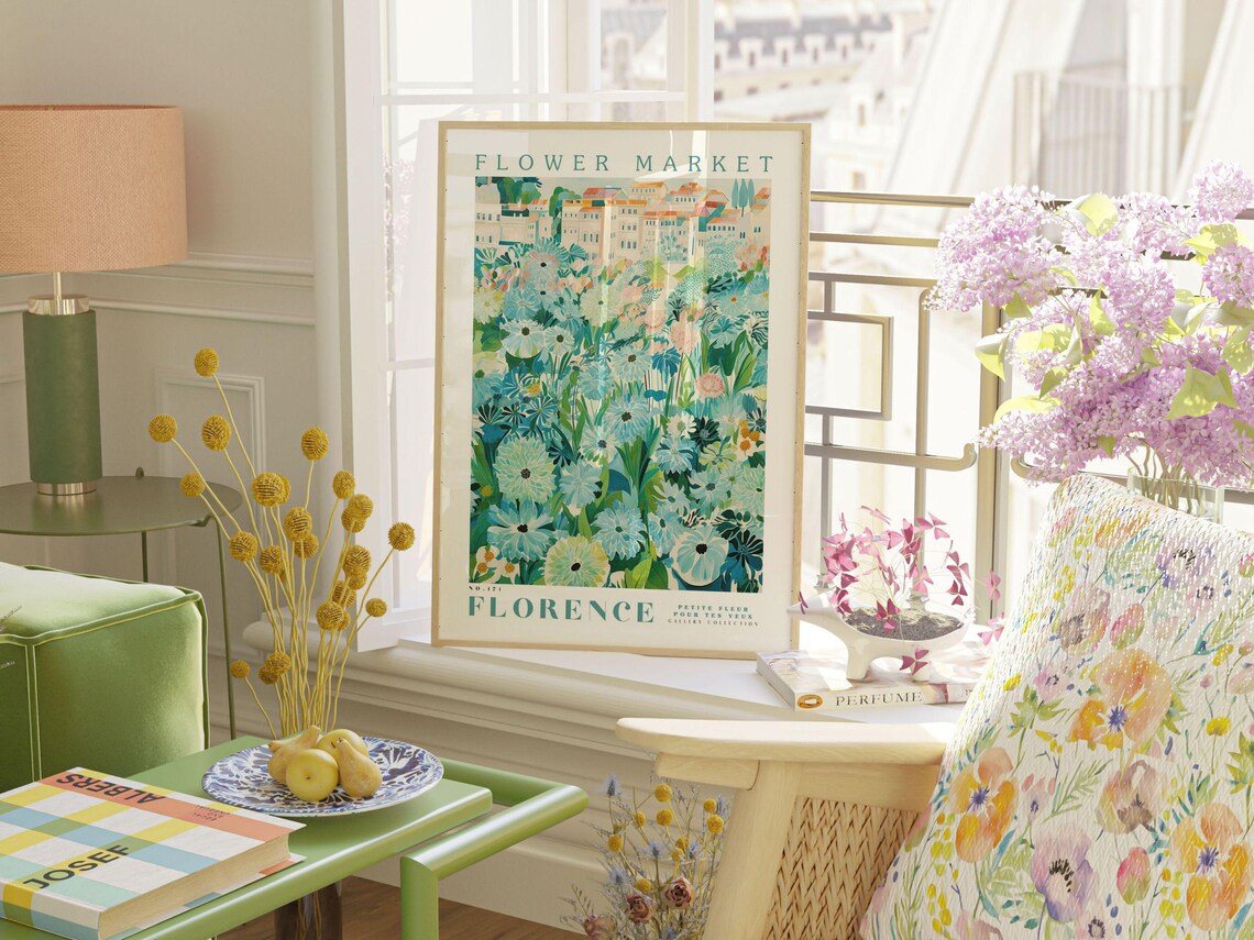 Flower Market Florence No 171 Blue Flowers Cityscape Gallery Poster - Image 2