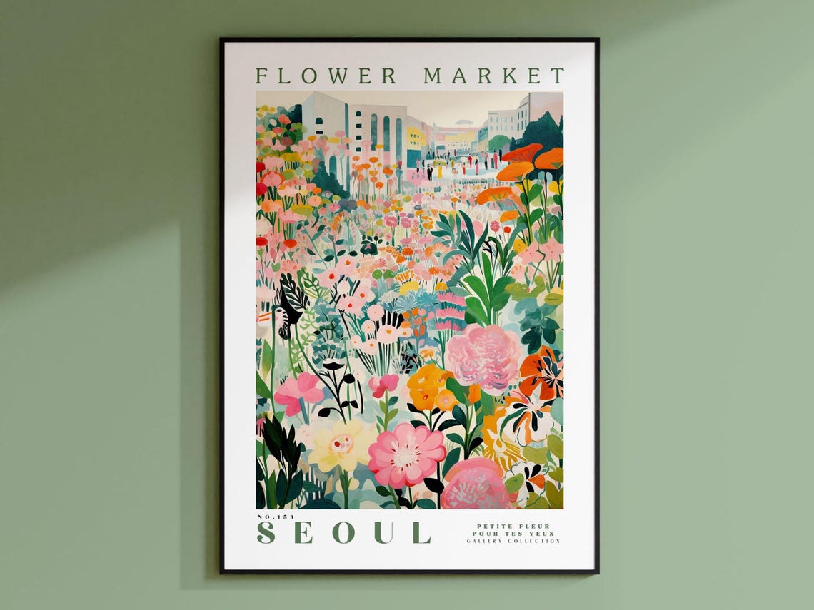 Seoul Flower Market Poster, Korea Travel Poster